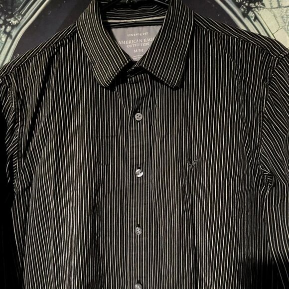 Vintage American Eagle Outfitters Button Up Shirt Men's M Black Preppy Business - Picture 2 of 7